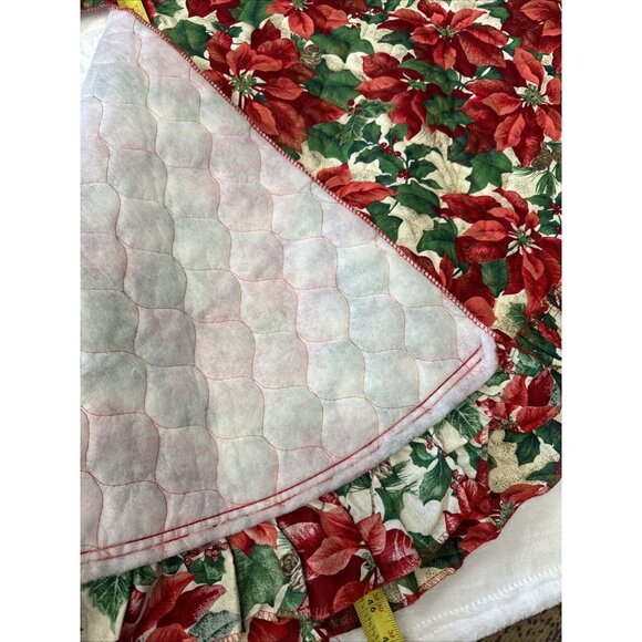 Beautiful Fabric Christmas Tree Skirt 46" Diameter Skirted Poinsettias Quilted - Picture 5 of 5